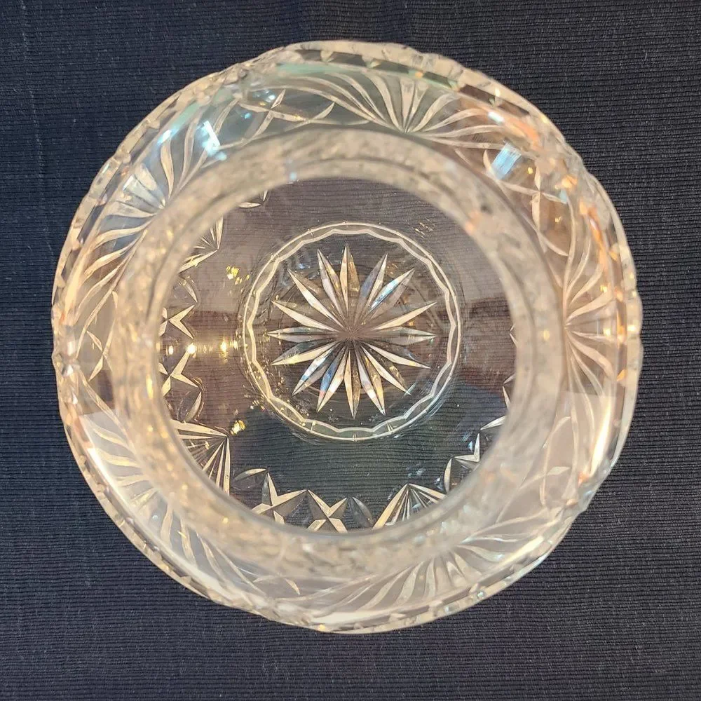 Rovelli Heavy Lead Cut Crystal Rose Potpourri Candy Bowl Vase Vintage Poland